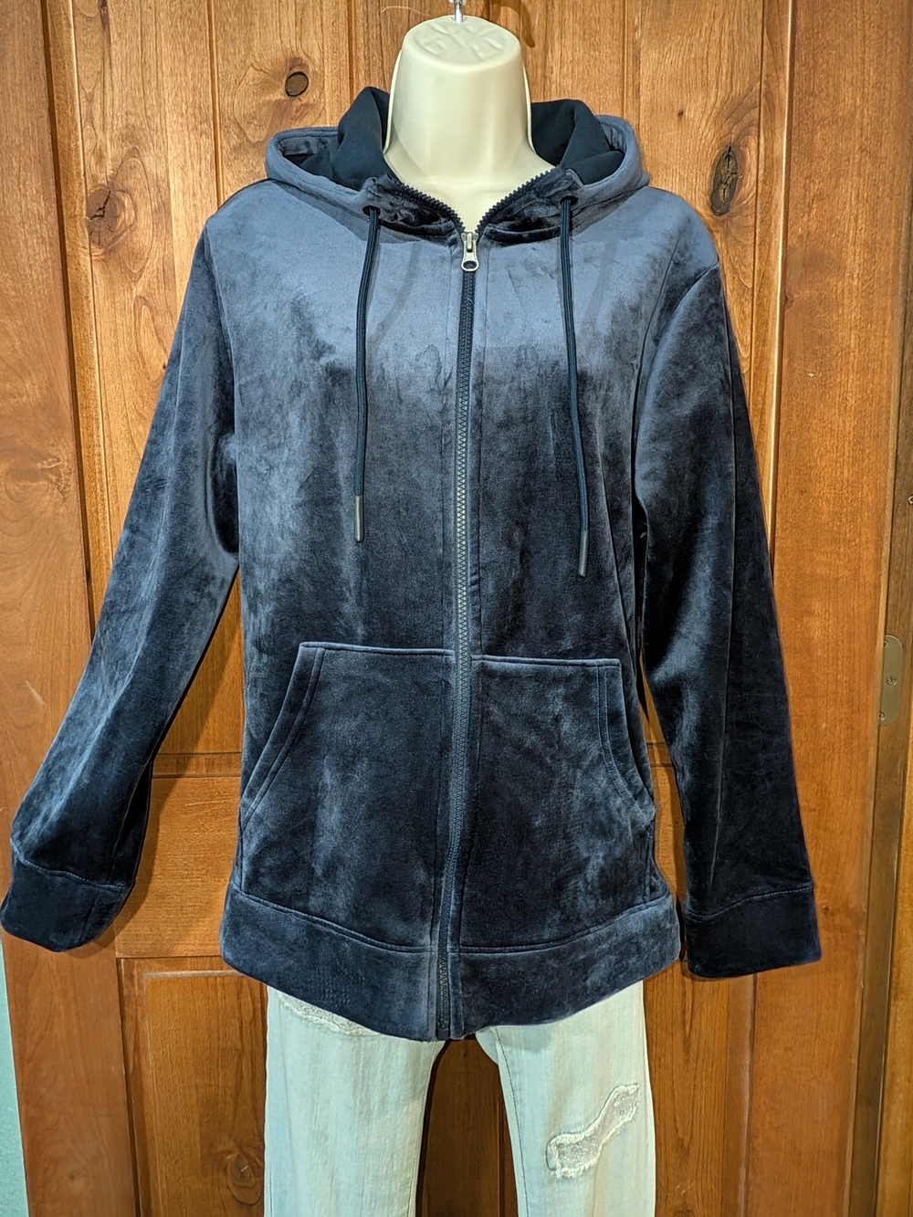 Time and Tru Plush Heavy Weight Hooded Zip Sweat Jacket - Blue
